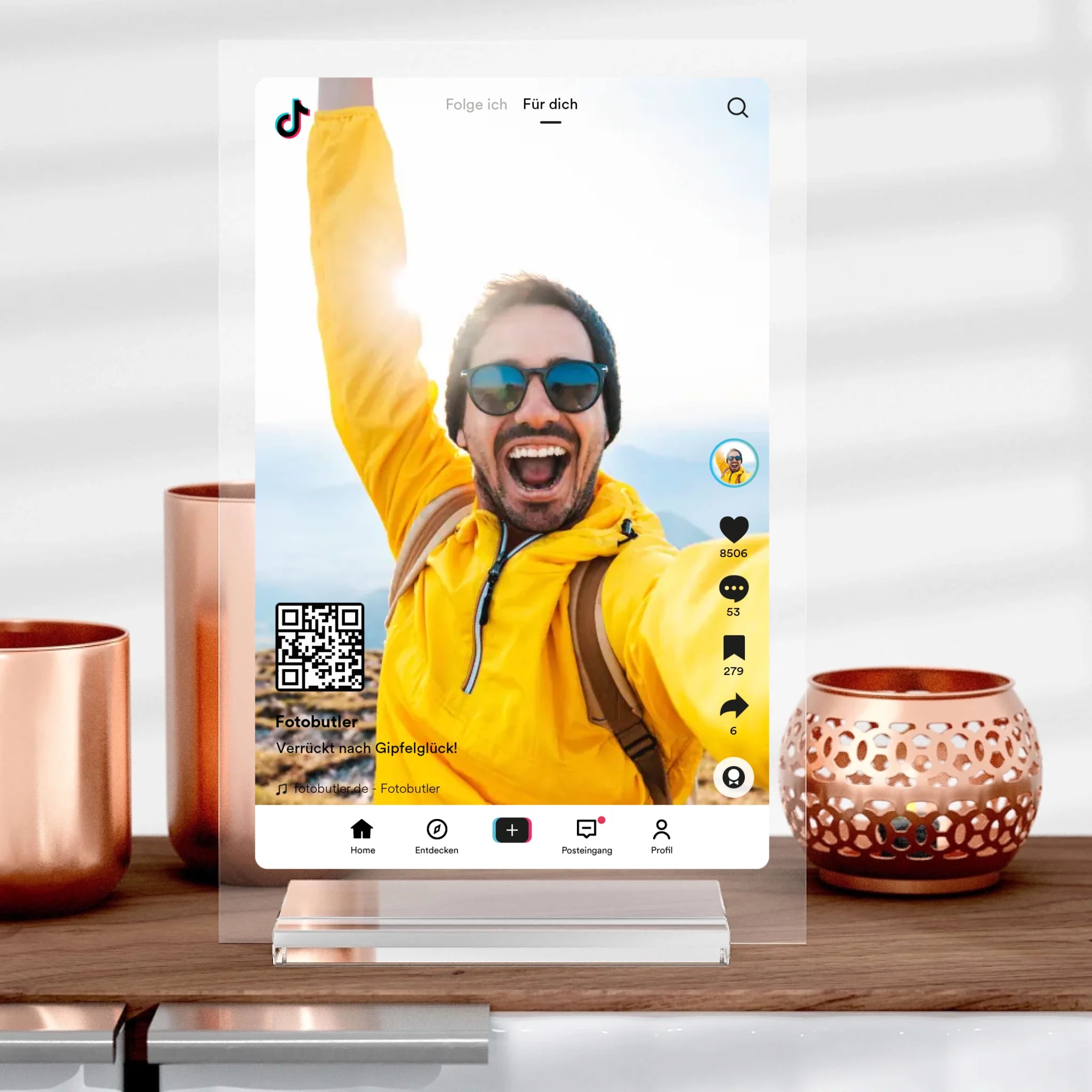 TikTok Videoclip-Aufsteller aus Glas