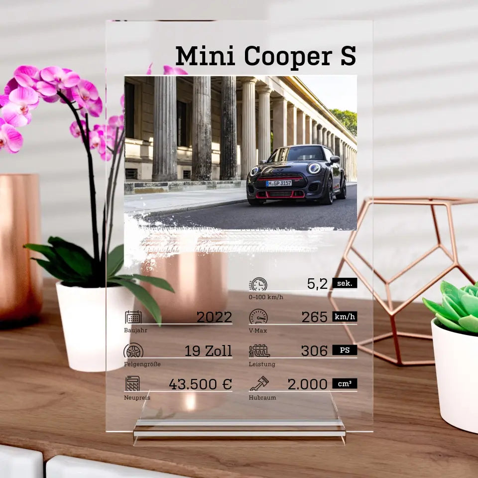 Personalisiertes Auto-Quartett aus Glas