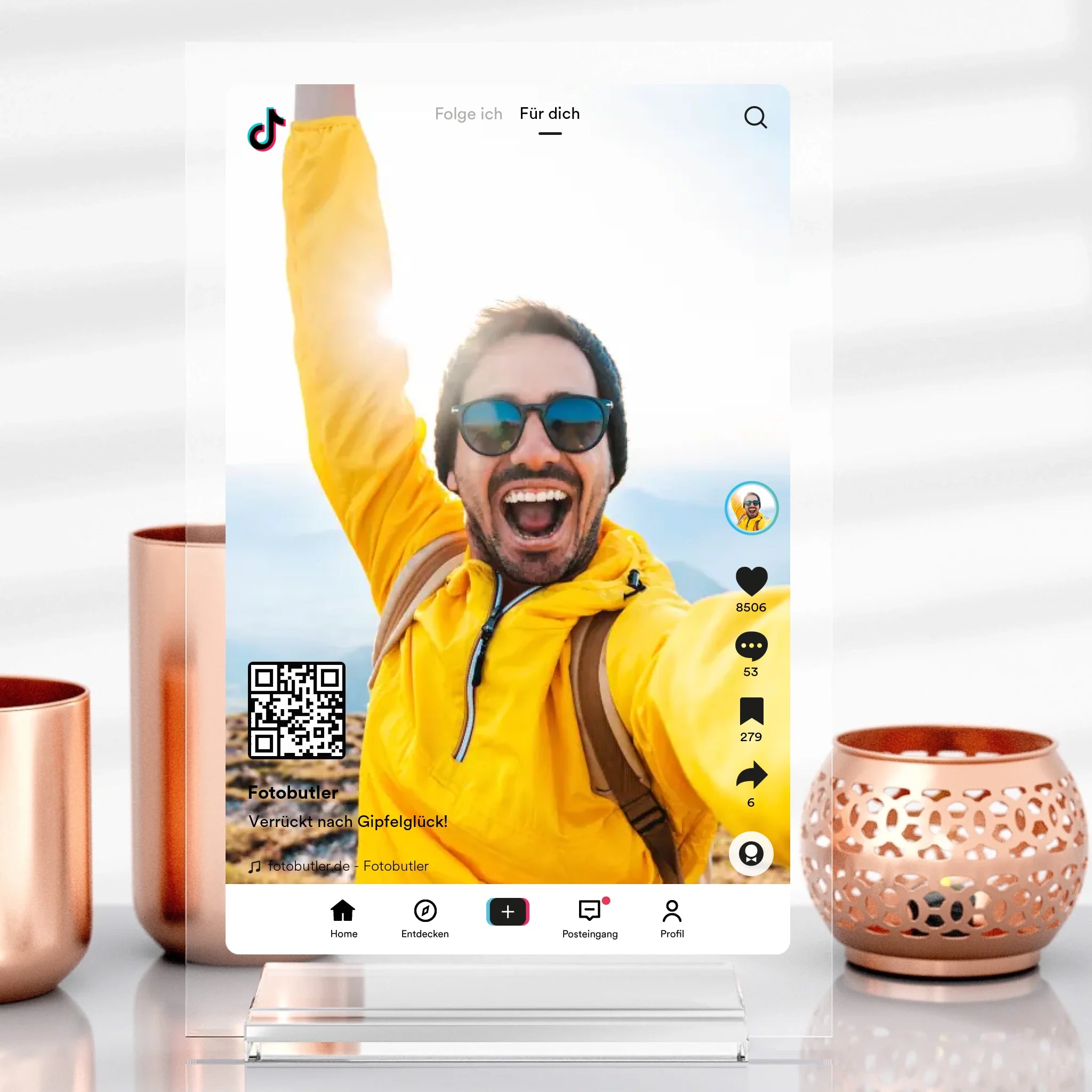 TikTok Videoclip-Aufsteller aus Glas